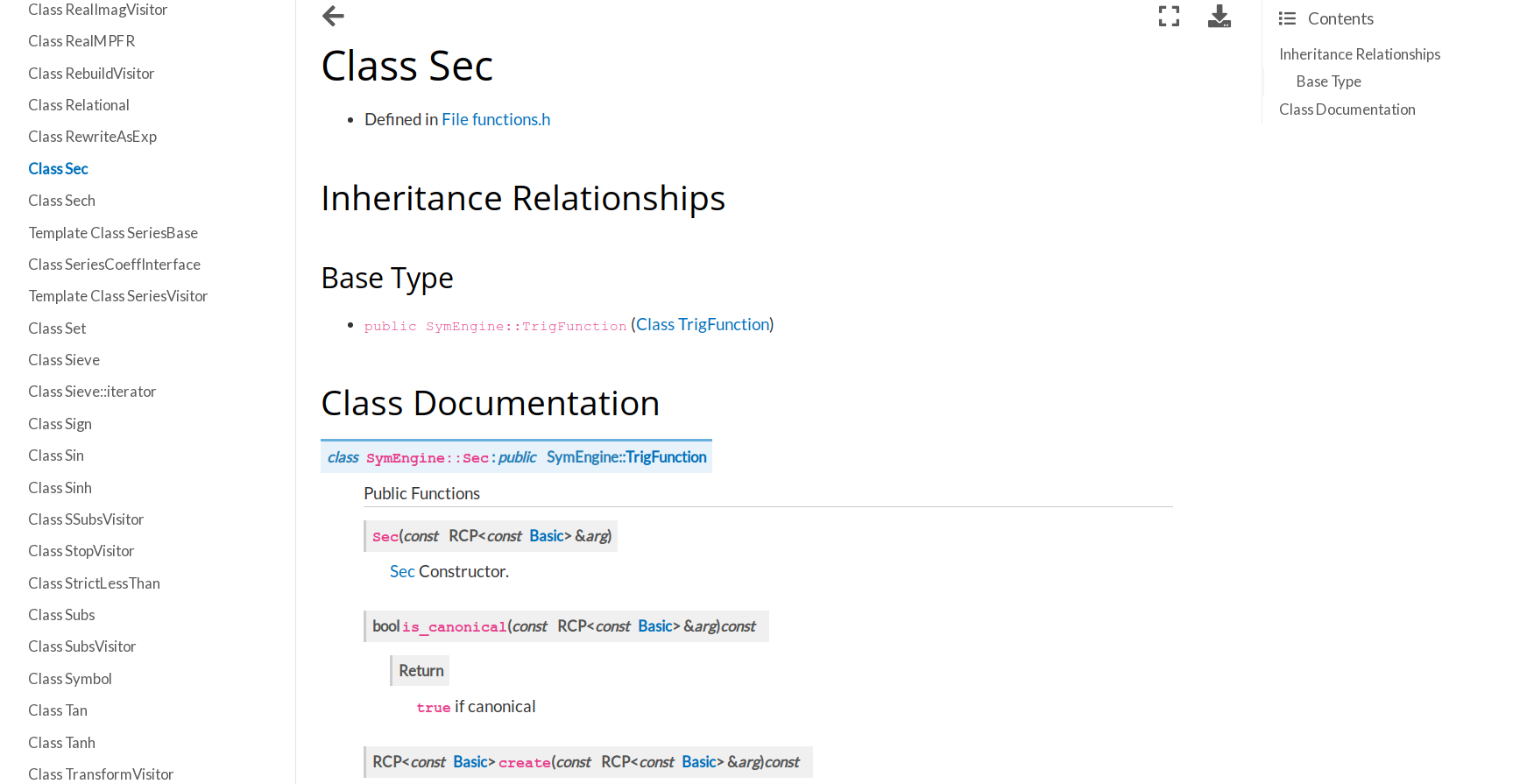 Figure 1: Generated documentation (Exhale)